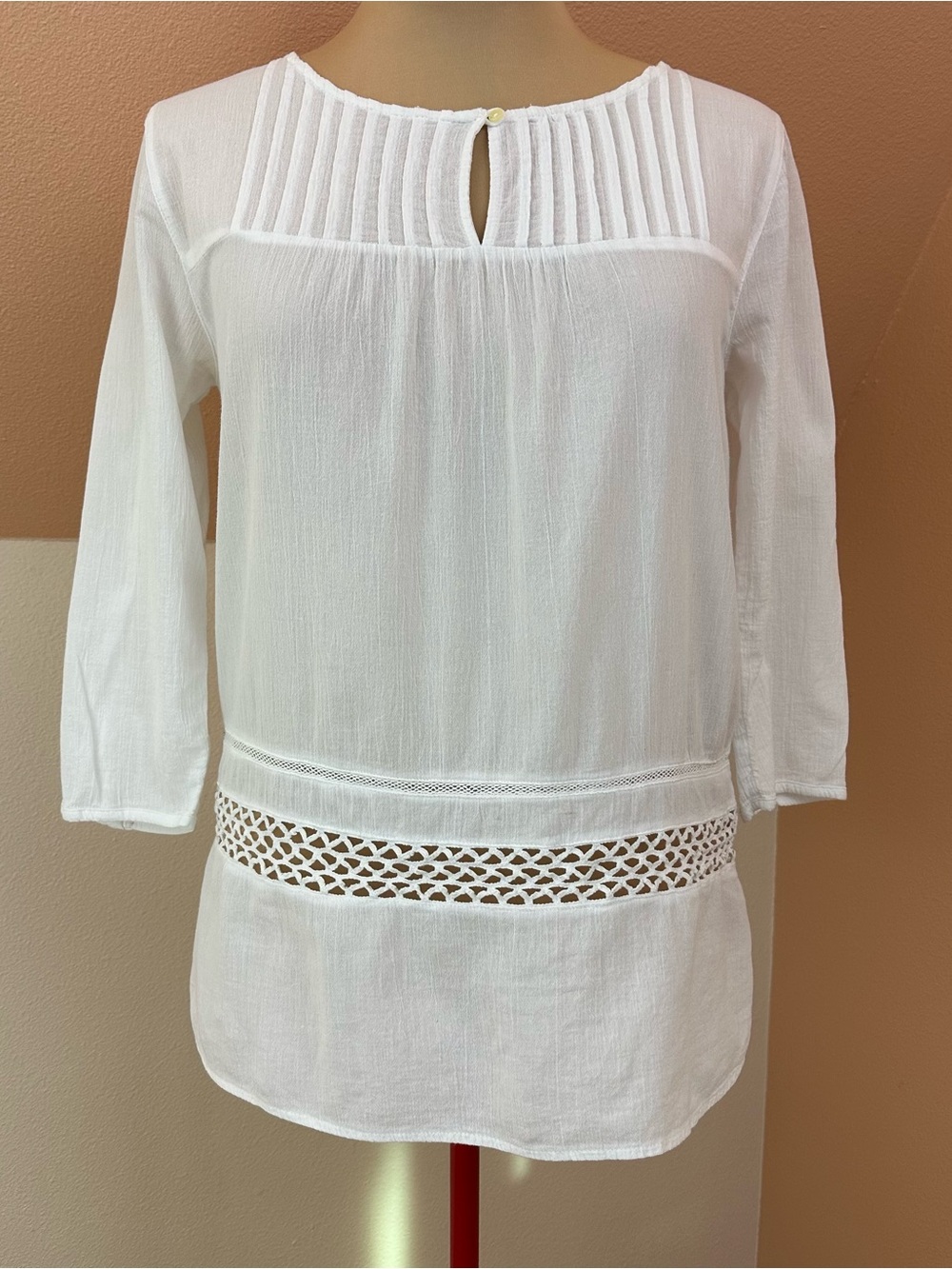 Old Navy White 100% Cotton Tunic Top Womens L Lace Trim Peasant Cottagecore
